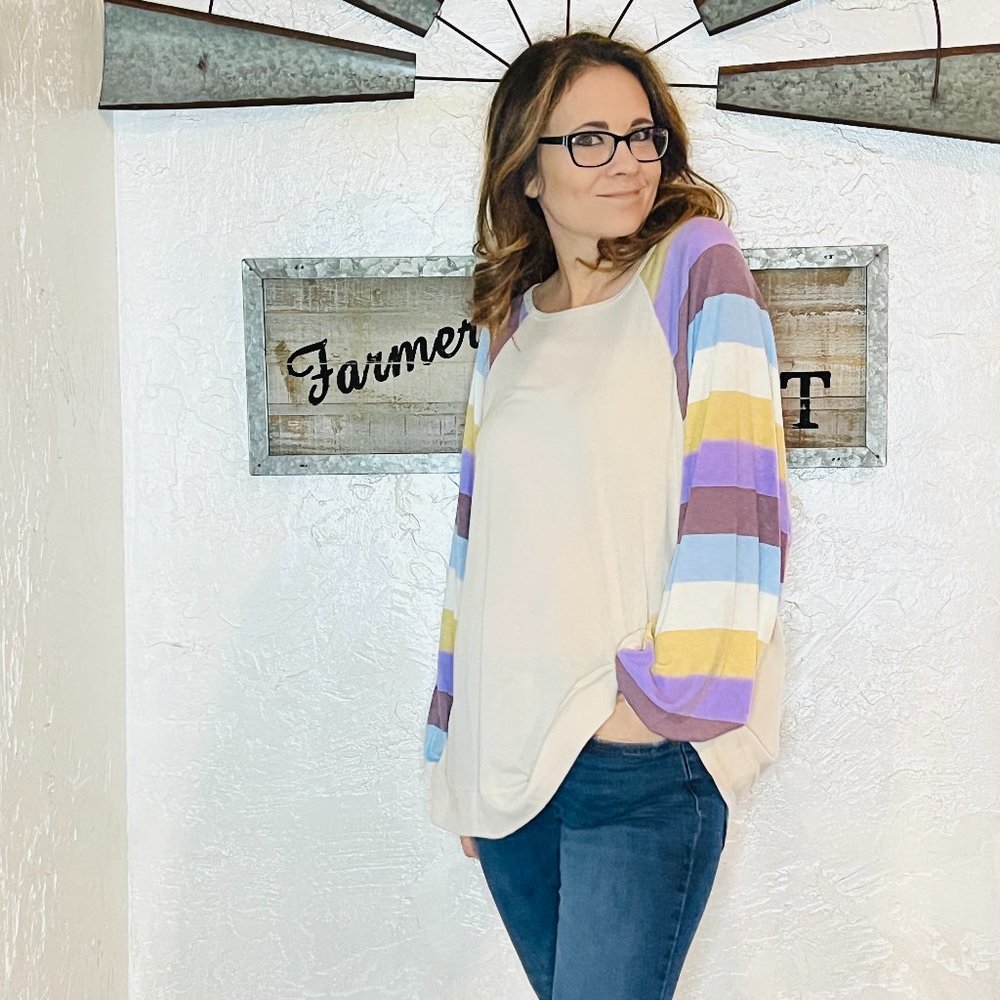 Cream Stripe Sleeve Top